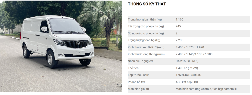 Thông số kỹ thuật xe tải van Veam VT945