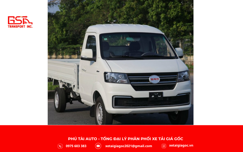 Xe tải SRM T50 thùng lửng sở hữu thiết kế hiện đại, chắc chắn và tinh tế, phù hợp cho nhu cầu vận chuyển trong đô thị