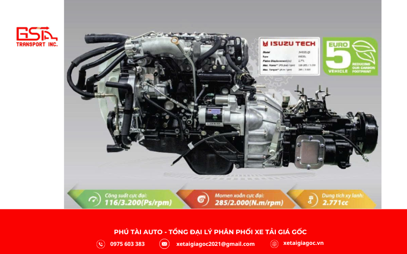 Động cơ xe tải Đô Thành IZ62M thùng lửng sử dụng máy Diesel 4 kỳ, 4 xi lanh, turbo tăng áp và phun điện tử Bosch thế hệ 6