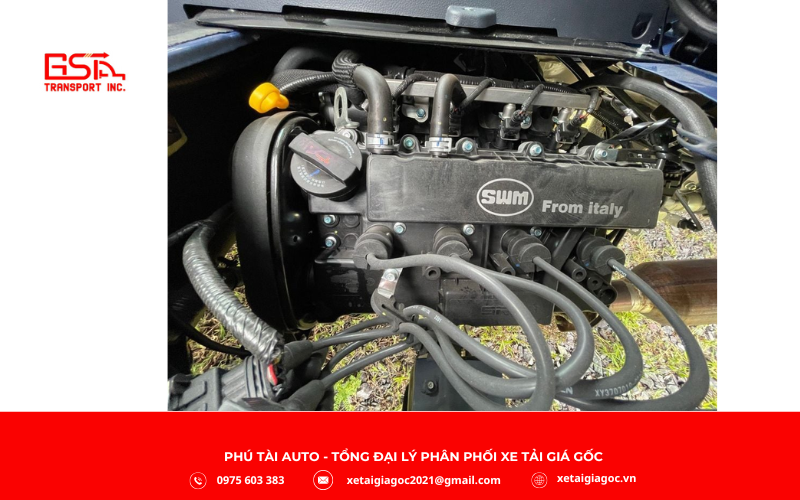 Xe tải SRM T20a thùng kín 930 kg sử dụng động cơ DLCG14 mạnh mẽ, dung tích 1.499 cm³, công suất cực đại 80 kW (107 mã lực) tại 5.200 vòng/phút