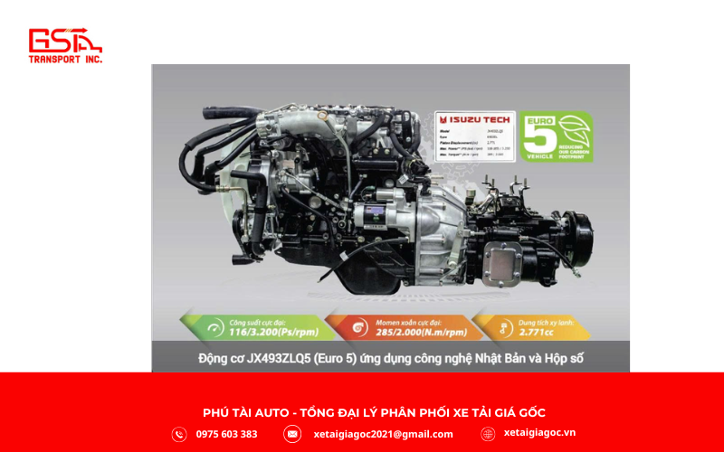 Đô Thành IZ62M trang bị động cơ Isuzu JX493ZLQ5 (diesel 4 kỳ, 4 xi-lanh, làm mát bằng nước) cho công suất 109–116 mã lực và mô-men xoắn 285 N.m