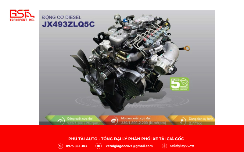 Xe tải Đô Thành IZ71SL Plus trang bị động cơ JX493ZLQ5C diesel 4 kỳ, 4 xi-lanh, phun nhiên liệu trực tiếp Bosch, tăng áp, làm mát bằng dung dịch