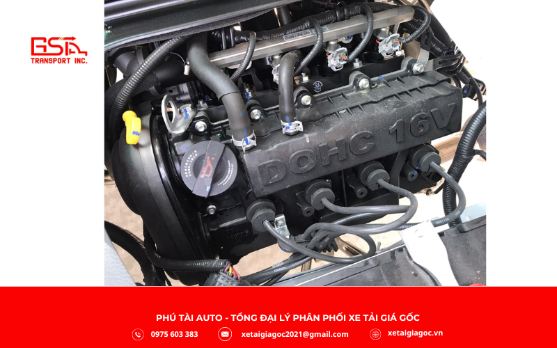 Xe tải SRM T20A 930 kg được trang bị động cơ DLCG14 xăng 4 kỳ, 4 xi lanh thẳng hàng