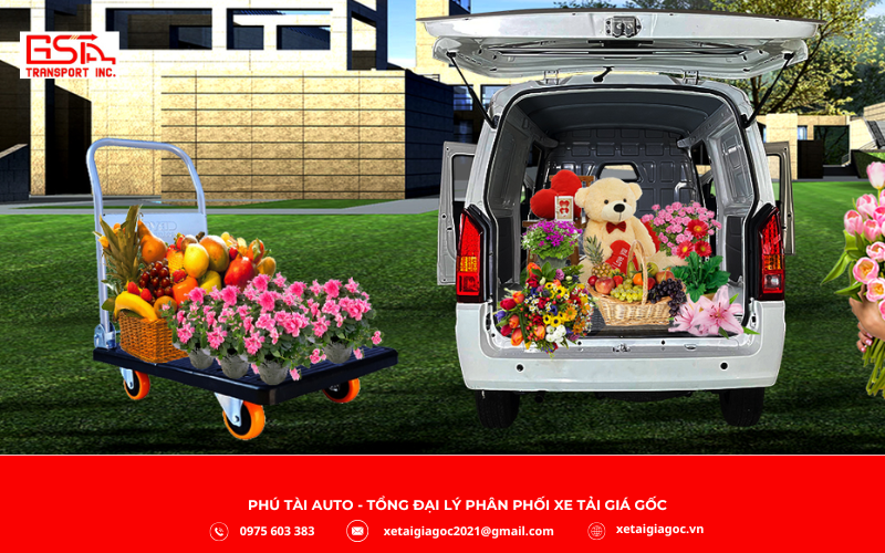 Xe tải Van V2 thùng hàng rộng rãi chở được nhiều hàng