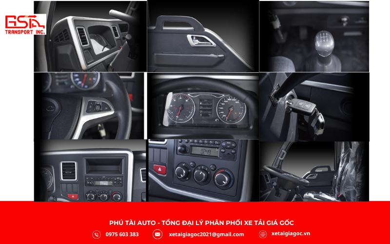 Nội thất JAC H250 E5 thùng kín rộng rãi cho 3 người, ghế nỉ êm