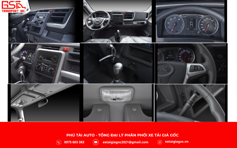 Cabin JAC N250S E5A rộng rãi, thoáng mát với 3 ghế ngồi tiện nghi, giúp tài xế thoải mái khi vận hành.