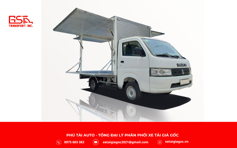 Xe tải 750kg thùng cánh dơi có thùng kín mở được hai bên hông và phía sau bằng bửng gập, giúp bốc dỡ nhanh từ 3 hướng và vẫn bảo vệ hàng khỏi mưa nắng, bụi bẩn