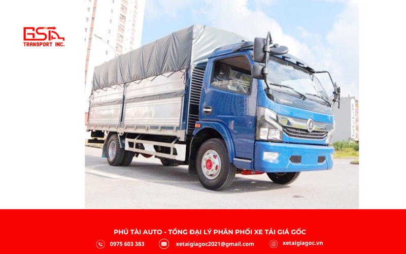 Xe tải Nissan K6 thùng khung mui tải trọng 5,3–5,5 tấn, tổng tải ~9 tấn, thích hợp vận chuyển hàng cần che chắn