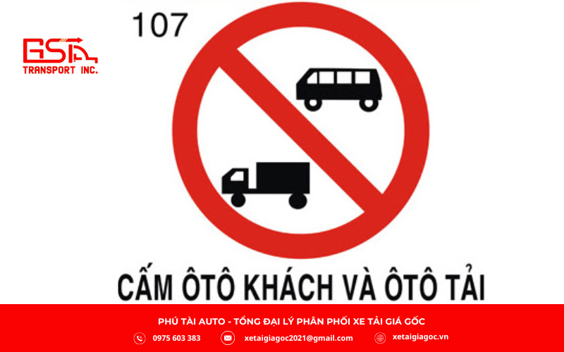 Biển P.107 là biển báo cấm ô tô khách và ô tô tải, thuộc nhóm biển cấm theo Quy chuẩn QCVN 41:2019/BGTVT