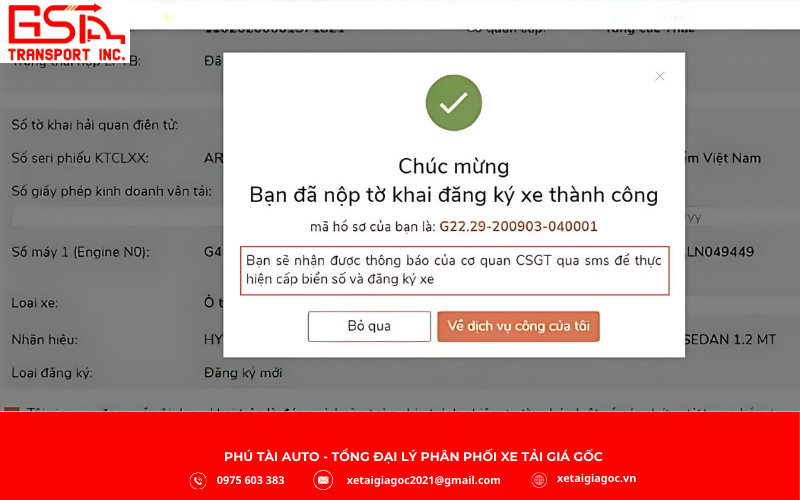 Nhận kết quả biển số và thực hiện nghĩa vụ tài chín
