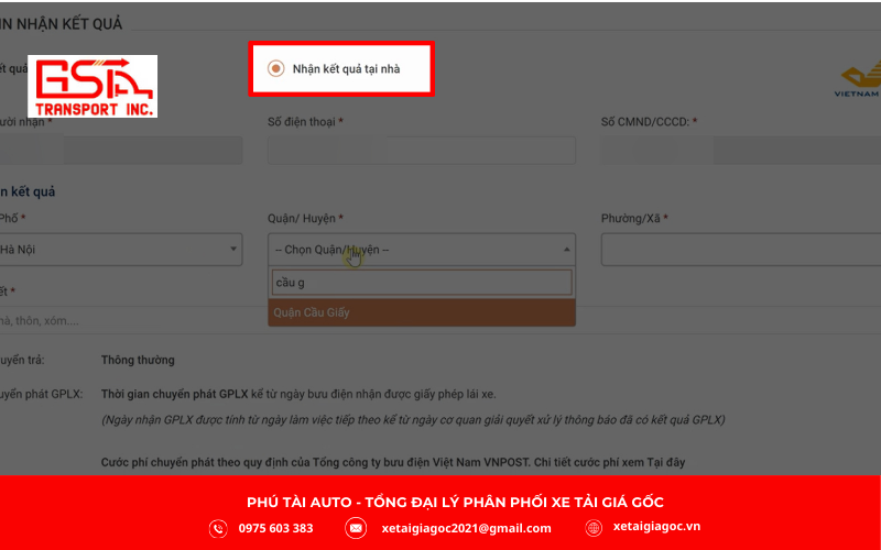 Nộp hồ sơ và chọn nhận kết quả