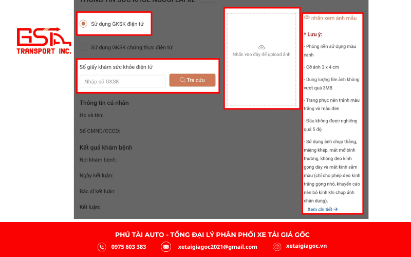 Tải tài liệu và giấy khám sức khỏe