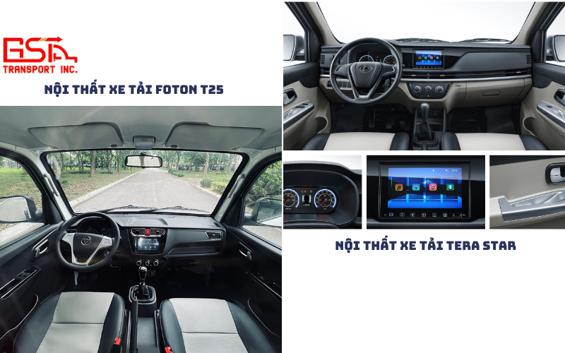 So sánh chi tiết cabin lái và tiện ích nội thất Foton T25 – Tera Star.