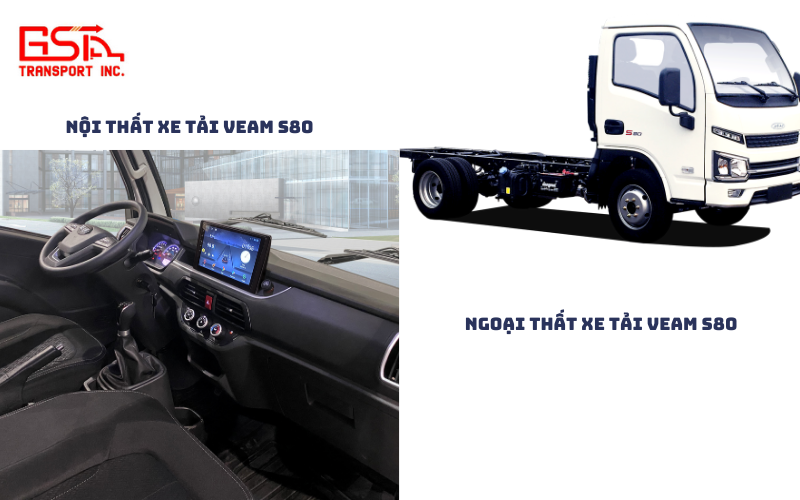 Xe tải Veam S80 nổi bật với ngoại thất chắc chắn và nội thất tiện nghi.