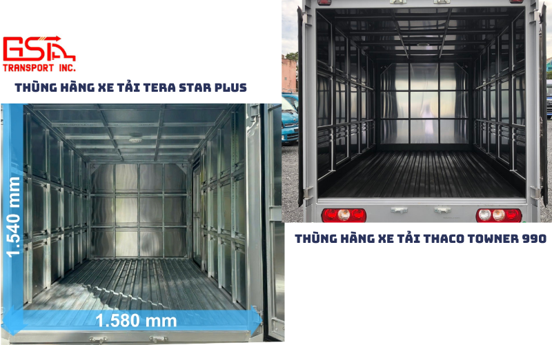 So sánh về thùng hàng xe tải Tera Star Plus vs Thaco Towner 990