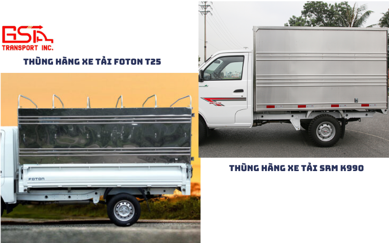 So sánh kích thước thùng hàng Foton T25 và SRM K990