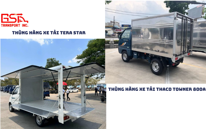 So sánh kích thước thùng hàng Tera Star và Thaco Towner 800A