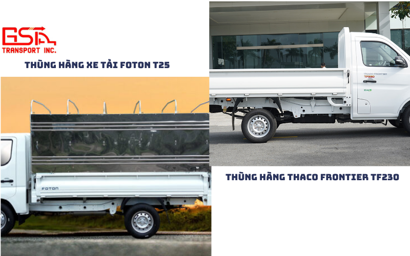 So sánh kích thước thùng hàng Foton T25 và Thaco Frontier TF230