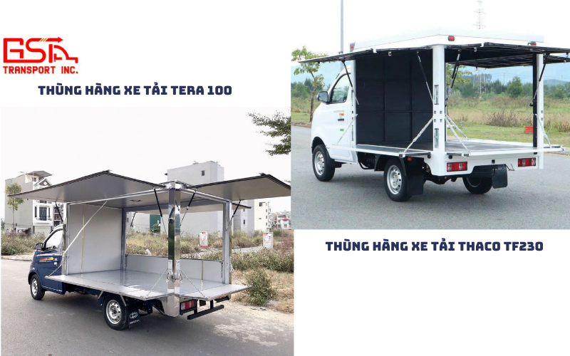 So sánh chi tiết kích thước thùng hàng Tera 100 vs Thaco TF230