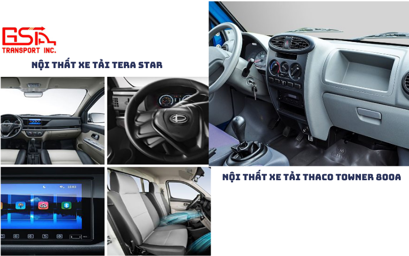 So sánh không gian nội thất Tera Star và Thaco Towner 800A